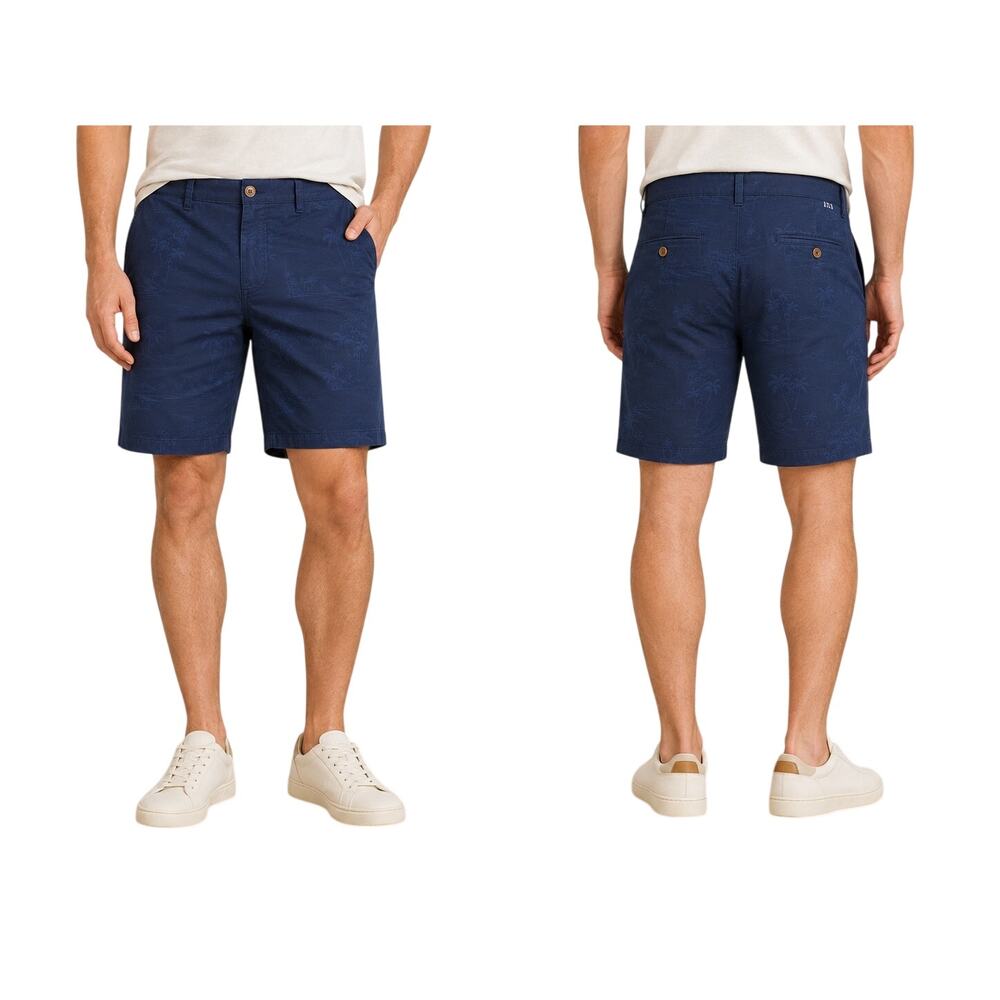 Five Four Los Angeles Sabal Tropical Island Chino Shorts, Navy Blue, Size 42 NWT